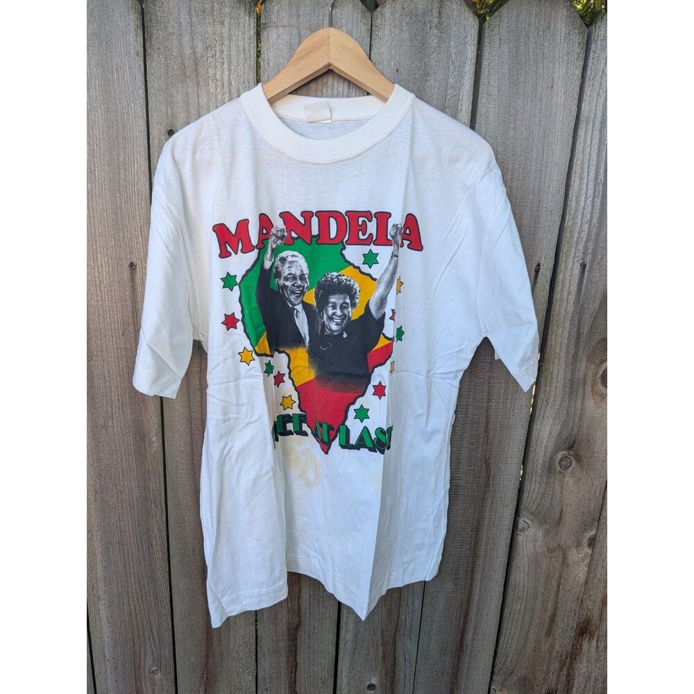 Vintage 1990 Nelson Mandela “Free At Last” T-Shirt Large Single Stitch